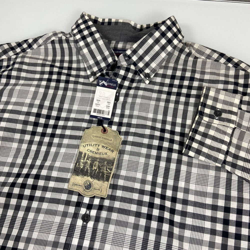Cremieux Mens XL Navy(Read) White Gingham Plaid Button Down Utility Shirt New